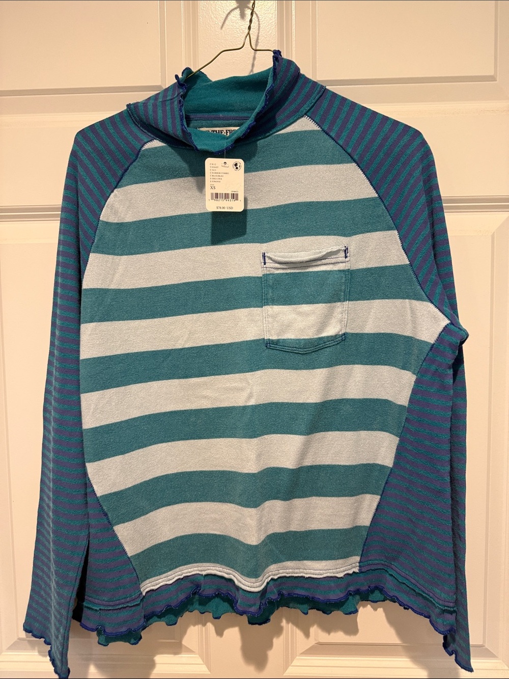 We The Free Teal & Light Blue Striped Hoodie Top